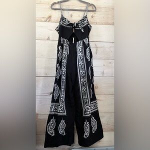 Free People Feel the Sun Cutout Black & Tan Jumpsuit Sz 8